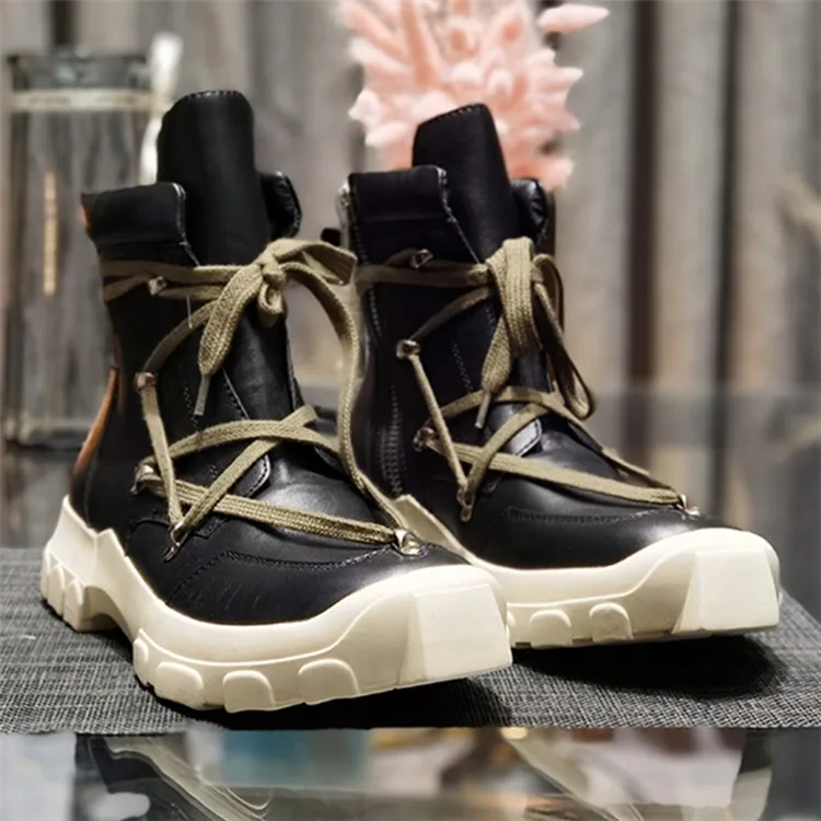 

RO 2021 Large size wholesale leisure sports shoes fashion trend high top leather daily sports men's thick soled leisure shoes