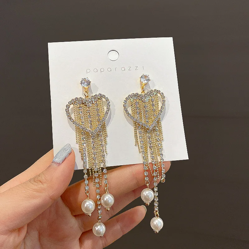 

2021 fashion heart drop cluster earring crystal long dangle earrings girl