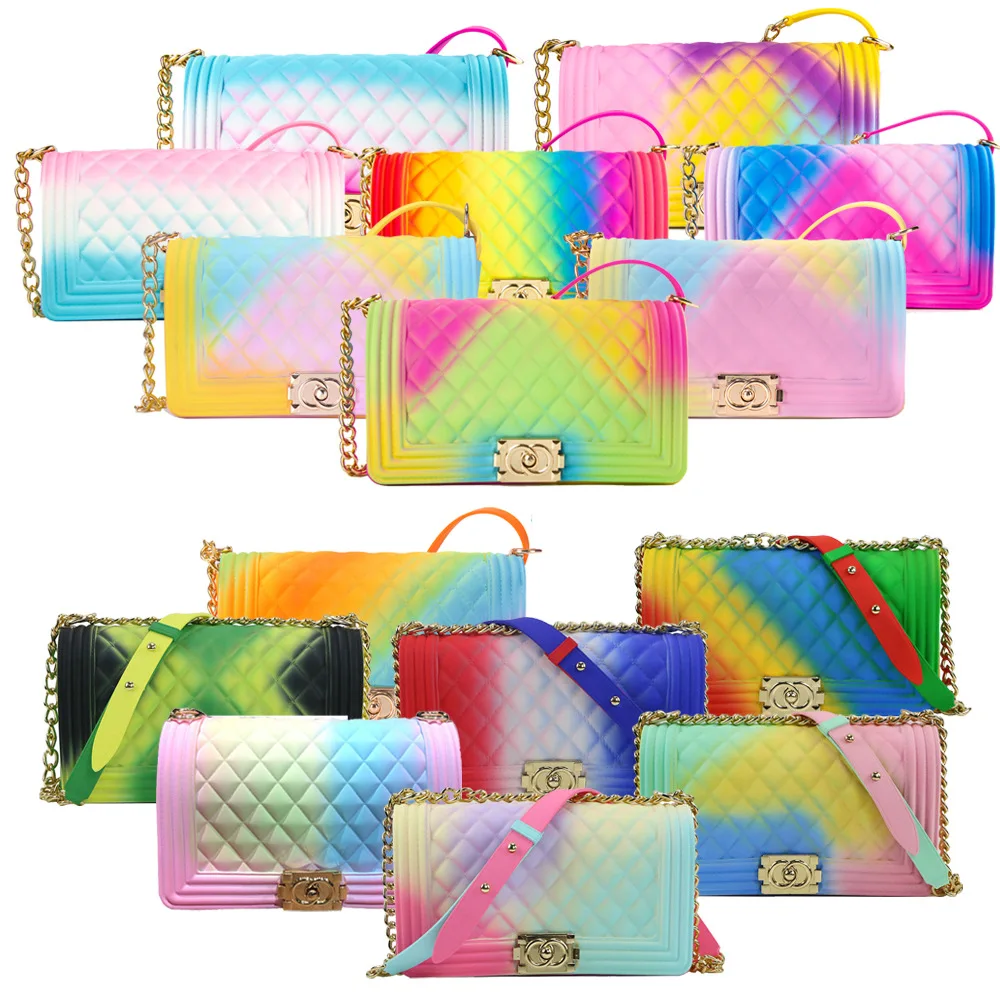 

New women bags purse women handbags ladies PVC messenger bags rainbow color purses and handbags Jelly evening bags