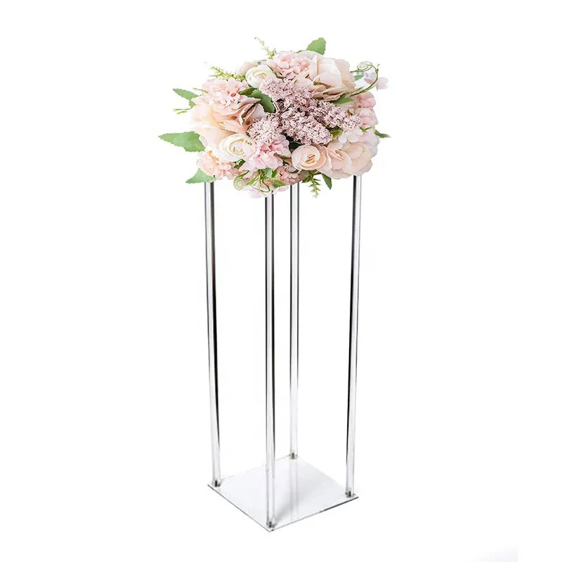 

31.49 inch Acrylic Vase Column Flower Stand with Chandelier Crystals Geometric Acrylic Centerpieces Wedding Decoration for Table