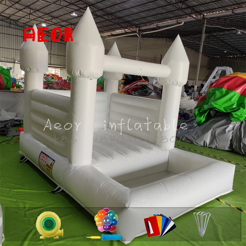 

Soft play ball pit bounce house white inflatable jumper with ball pool pink bouncer castle