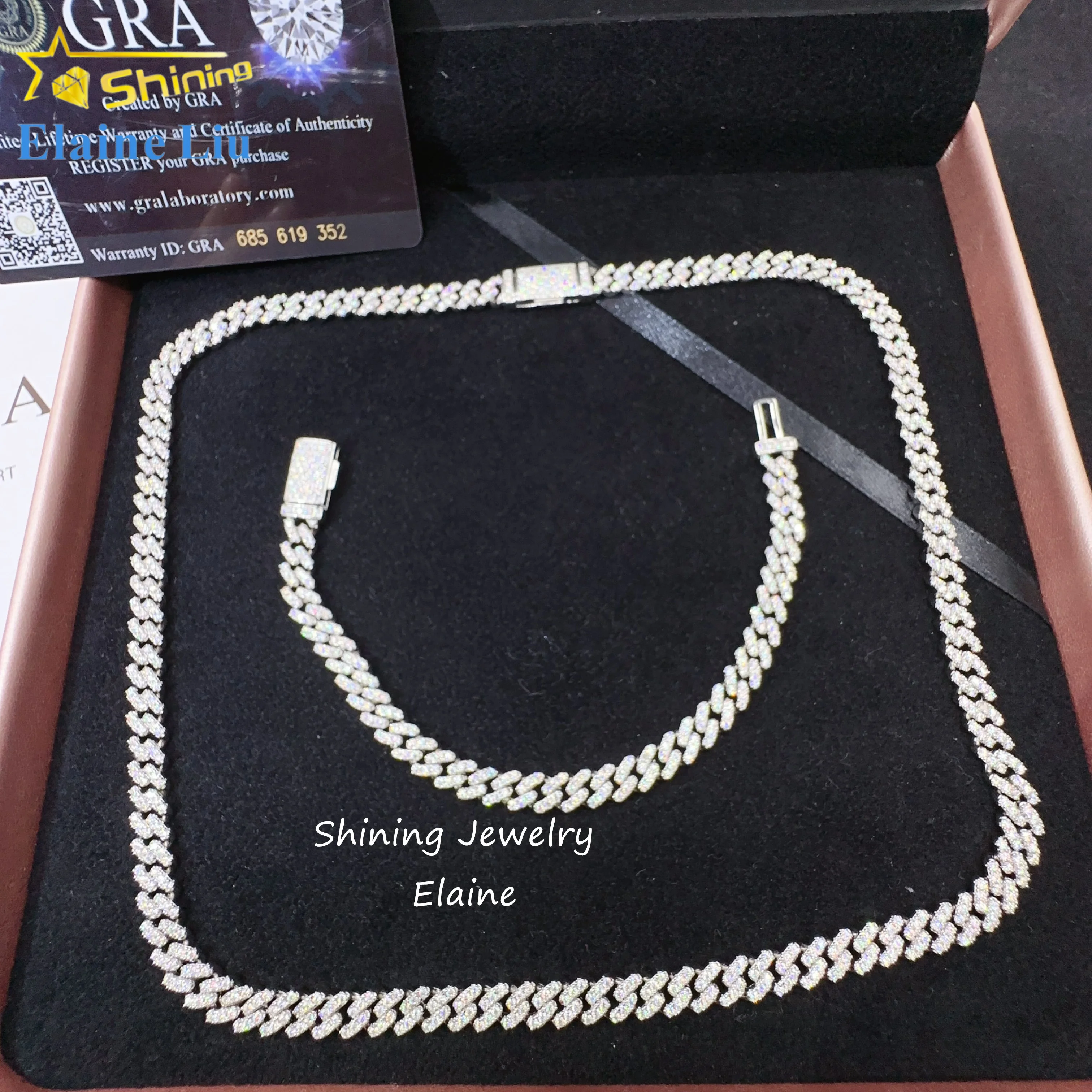 

Luxury fine jewelry 925 sterling silver vvs moissanite custom hip hop cuban link chain moissanite