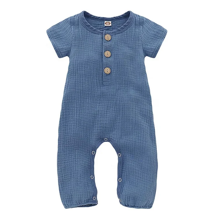 Baby Solid Color Jumpsuit 100% cotton with Button Kids Short Sleeve baby rompers