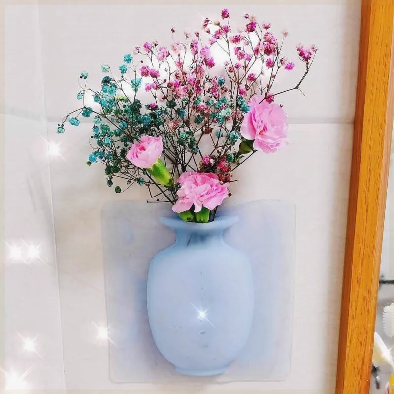 

Wall Hang Silicone Sticky Vase Rubber Silicone Sticky Flower Container Floret Bottle For Home Offices Wall Decorations, As photo