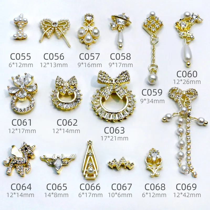 

2021 Newest Nail Art Zircon Pegasus Chain Pearl Pendant Nail Art Jewelry Deer Head Antler Nail Sticker Rhinestone