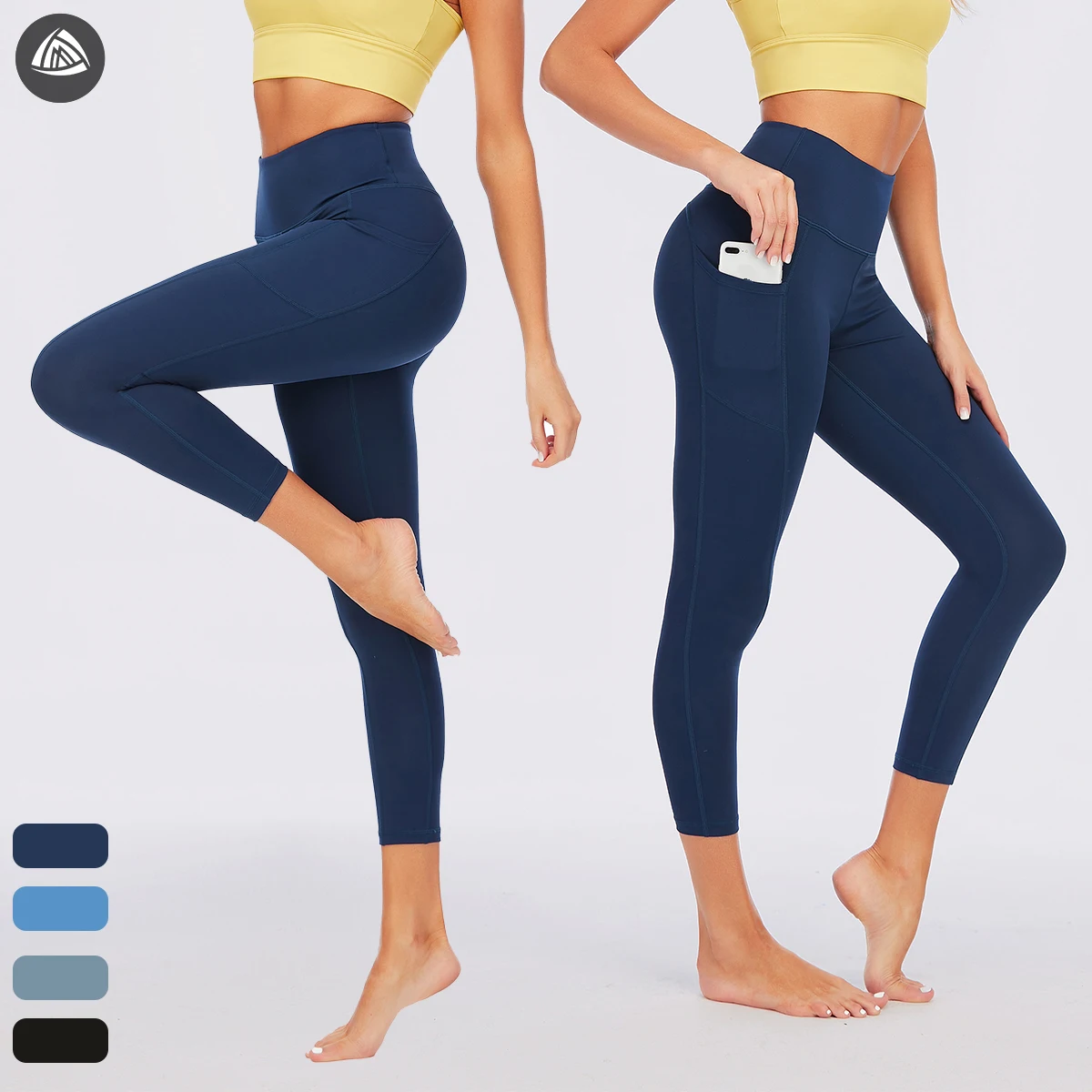 

gym leggings pastel yoga pants with pockets tummy control fitness 3/4 length leggings