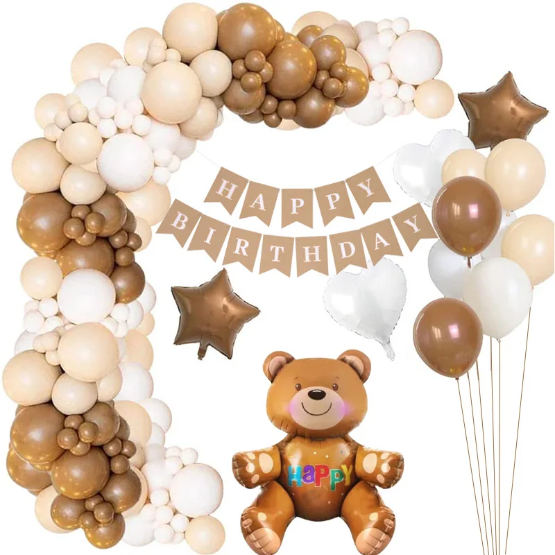 

Cute Bear Brown Balloons Arch Birthday Party Decorations Latex Birthday Balloons Stand Set