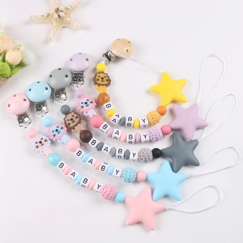 

BPA Free Silicone Star Colorful Baby Pacifier Chain Clip Baby Teething Soother Dummy Clips