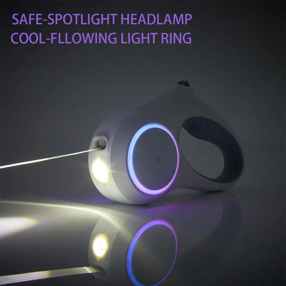 
PETKIT Go Shine New Retractable Dog Leash with 2 Streamer Rings, Headlamp Spotlight, Magnetic Contact Charging 