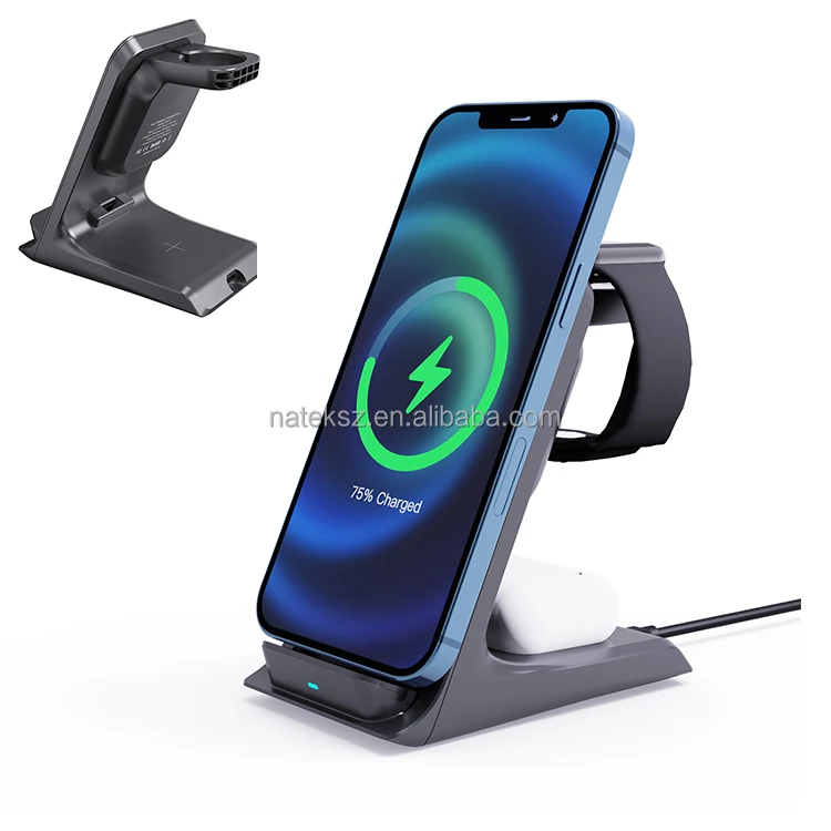 

3 in 1 10W Fast Wireless Charging Dock station Stand Qi Certified pad Compatible for iPhone 11 Phones Multi Wireless Charger