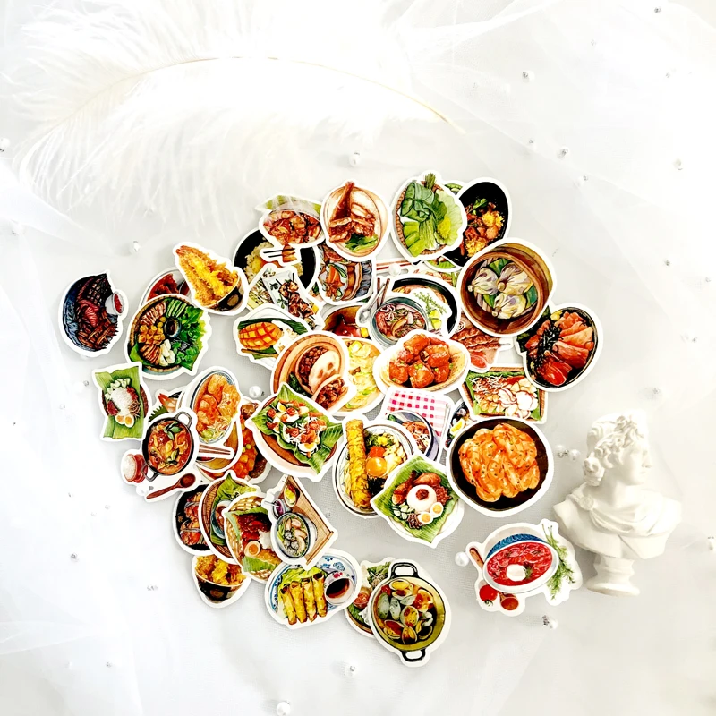 

47 pcs/ bag Delicious Food waterproof PVC stickers vinyl removable stickers skateboard / luggage / mobile / laptop stickers, Cmyk