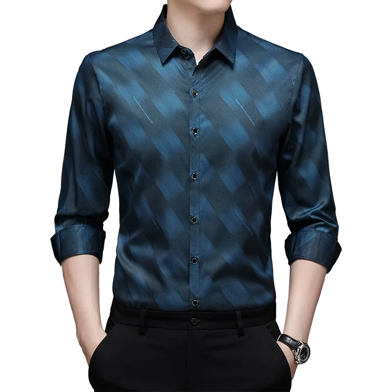 

Spring new arrival casual style man's long sleeve grid button long shirt