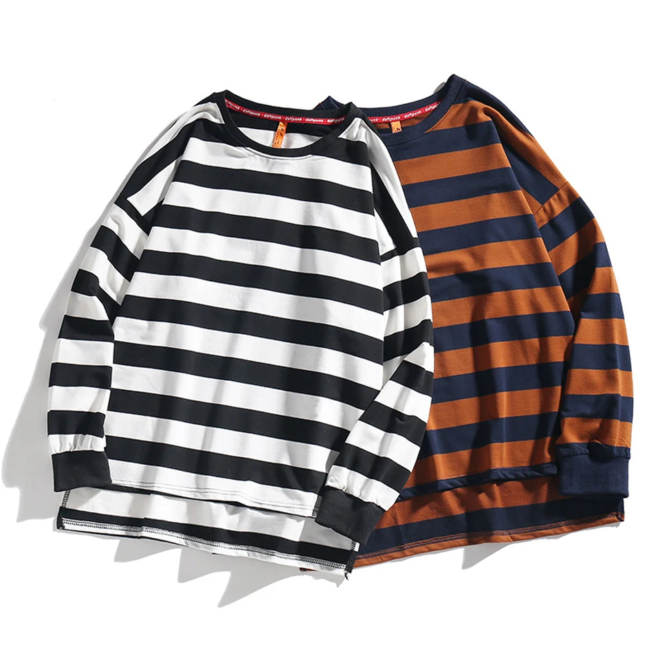 

Men's t-shirts 2020 Long Sleeve Casual Fashion Screwneck Striped Men t shirt Mens Knitted Tee Shirts Tops Wholesale