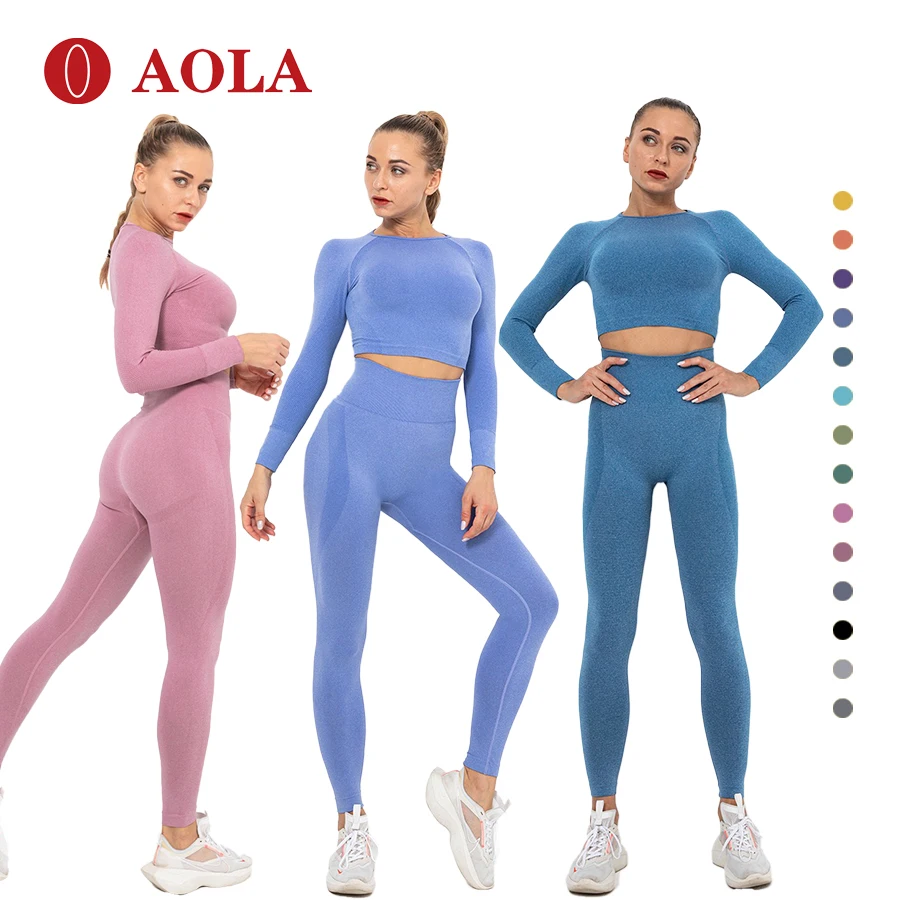 

AOLA Wholesale Women Yoga Clothing Sport Wear Two Gym Activewear Scrunch Pants Workout 2 Piece Seamless Leggings Set, Picture shows