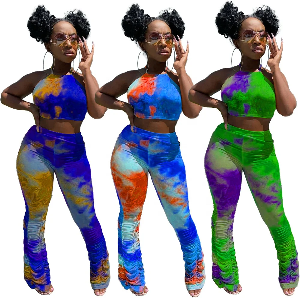 

AI93-8560 2020 women's 2-piece costume women sexy one-piece tights tie dye jumpsuit women's two-piece costume