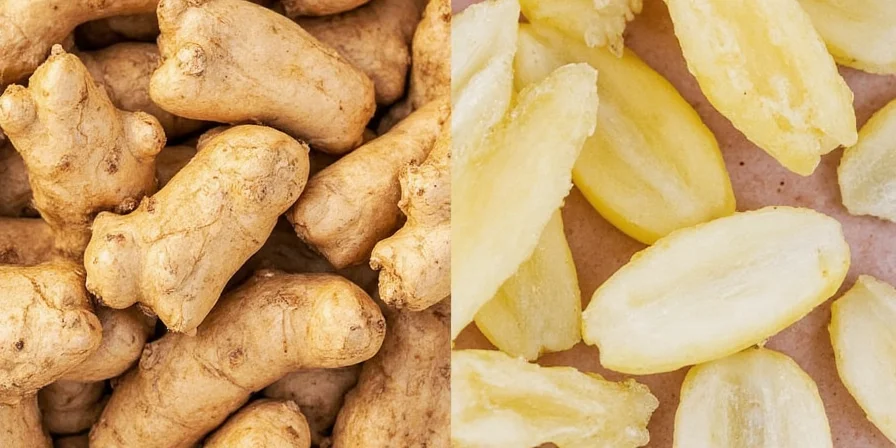 Ginger root and powder side by side