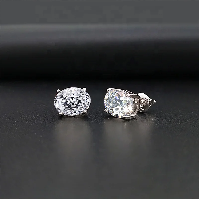 

VVS Solid Silver Women Stylish Bridal Wedding Earrings 0.6CT 1.0CT 2.0CT 3.0CT 4.0CT Stud Oval Moissanite Earrings