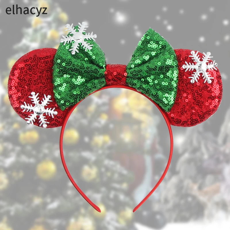 

Sparkling Snowflakes Christmas Mouse Ears Headband For Women X-mas Party Hairband Children Festival Hair Accessories 2022
