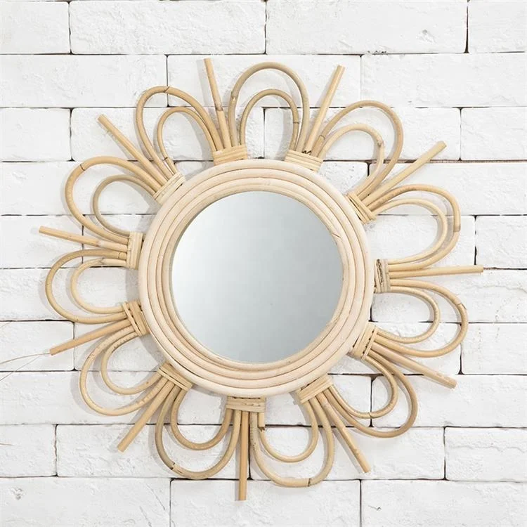 

Handmade Rattan Frame Circular Sunflower Handcrafted Wall Mirror for Home Office Living Room, Picture