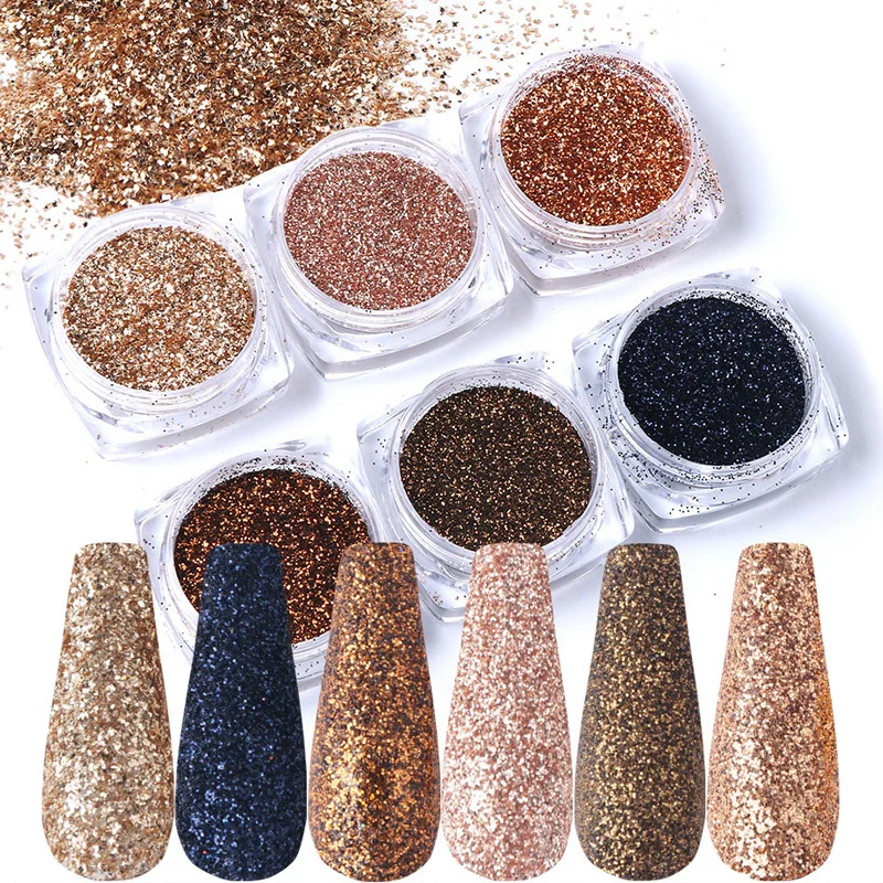 

6pcs Nail Art Glitter Rose Gold Colors Sandy Powder Nails Sequins Pigment Flakes Dust 3D Shiny Sparkles Decorations TR1539