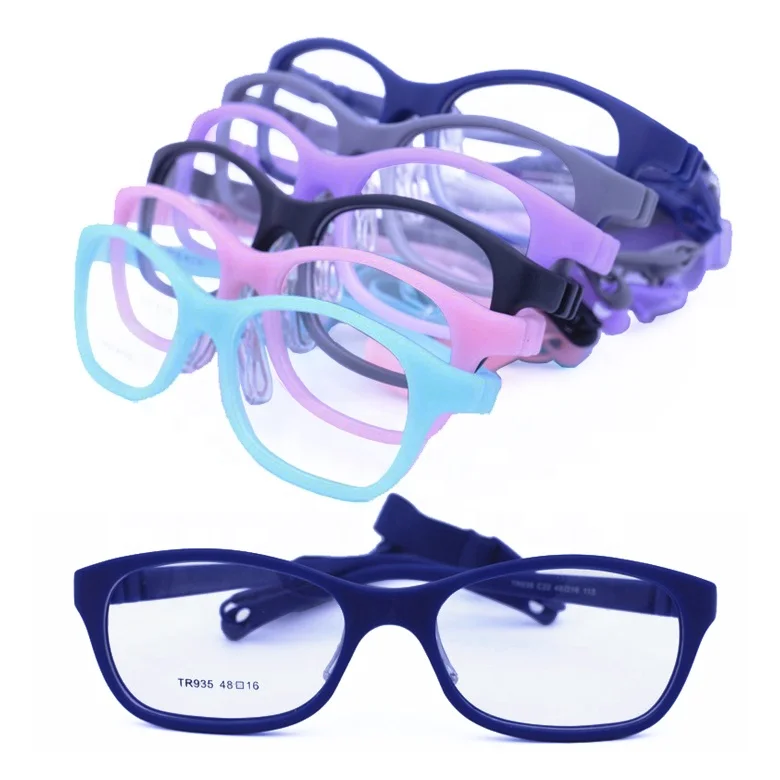 

Model 935 enviromental TR90 unique opitcal glasses frame hingeless temple with elastic strip crystal silicone nose pads for kids