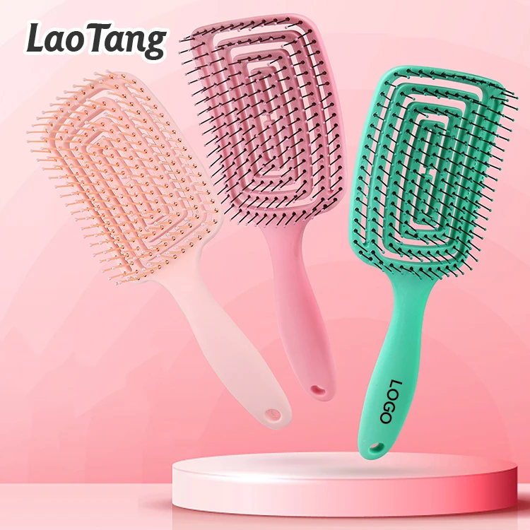 

Wholesale Wide Teeth Detangle Hair Brush Wet & Dry Paddle Brush Massaging Soft Straightener Hair Hollowing Out Massage Comb