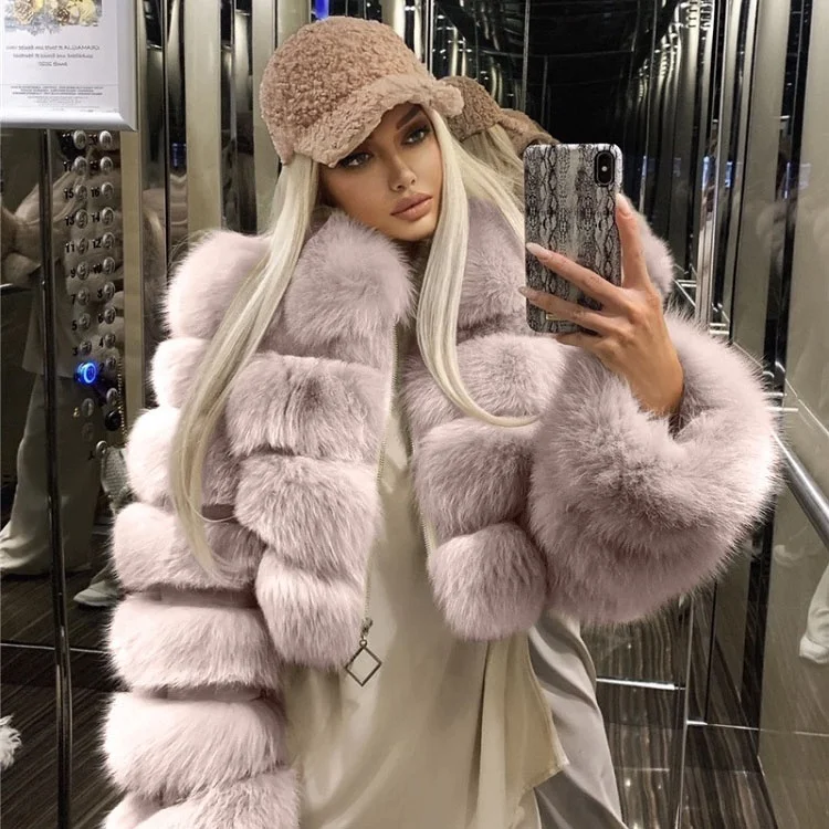 

2021 Winter Furs Fashions Women Winter Coat Clothing short Faux Fox Fur Jackets Fur Coat women with zipper, White, pink, gray, black, natural color, dark green etc.