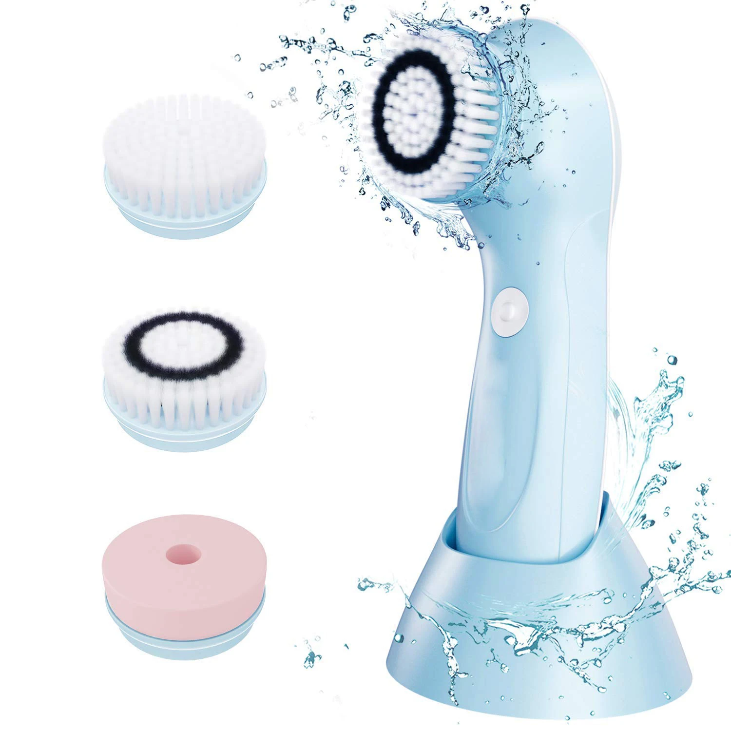 

Head replacement cleanser rotary profesional face rotation cleaning facial cleansing brush with 3 heads, Pink/blue
