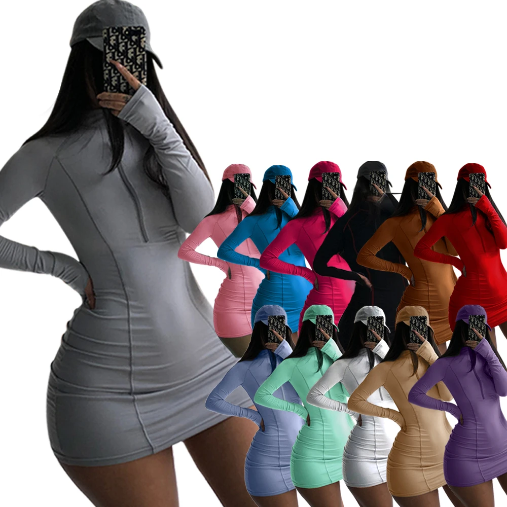 

8037 Summer Pink Party Dresses Women Long Sleeve Breathable Mint Mini Vestidos