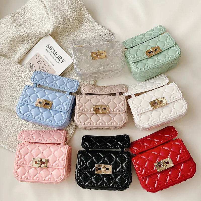 

Wholesale New Kid jelly PVC Bag Fashion children Mini coin purse ladies shoulder small square Beach Women Hand Bags For Girl, 8 colors