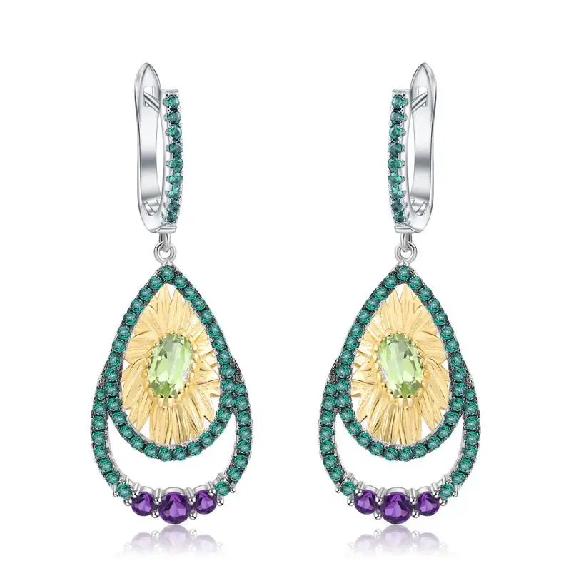 

natural peridot gemstone earring 925 silver jewelry fashion earring