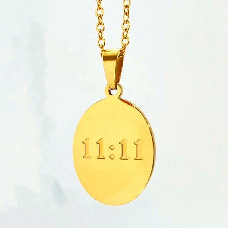 Non Tarnishing Stainless Steel 18K Gold Jewelry Women's Oval Angel Number 11:11 Necklace