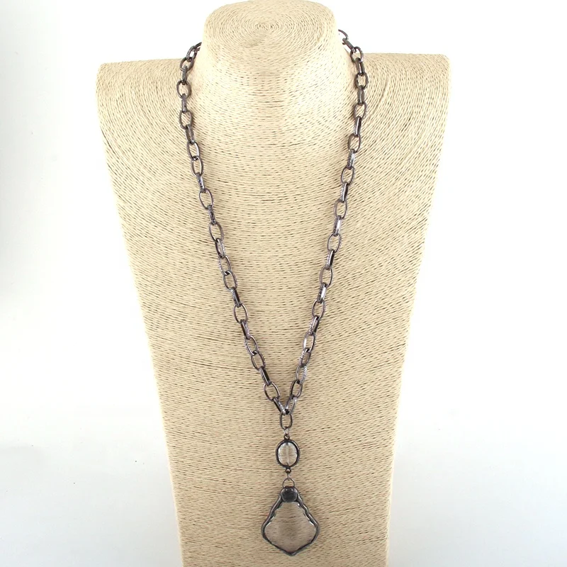 

Fashion Women Ethnic jewellery necklace Gunmetal Necklace Long Chain Plated Soldered Glass Pendant Cross Necklace