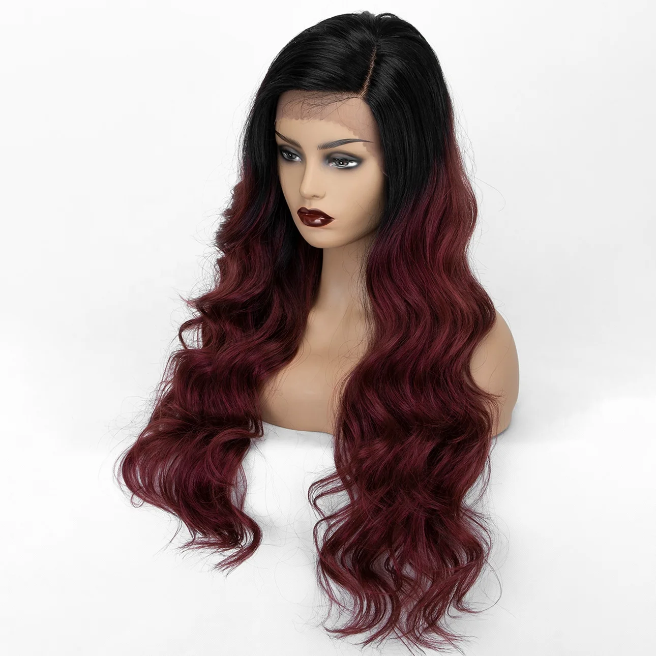 

Aliblisswig Natural Looking Side Deep Parting Dark Root Ombre 99J Burgundy Heat Resistant Fiber Hair Lace Front Synthetic Wig