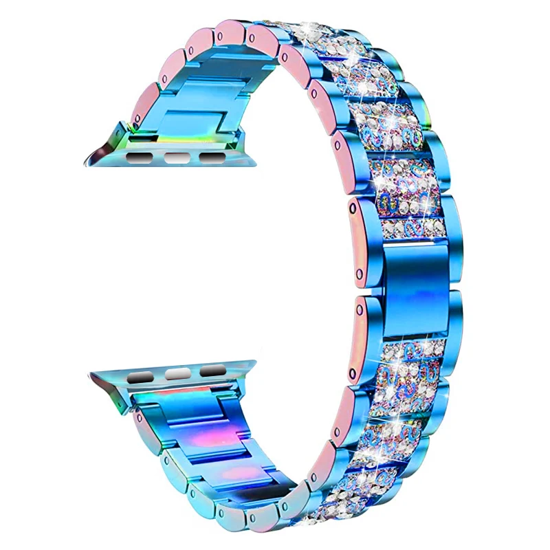 

44MM 40MM Stainless Steel Metal Diamond Watch Band for Apple Watch Series SE 6, Luxury Rhinestone Jewelry Replacement Strap, Multi-color optional or customized