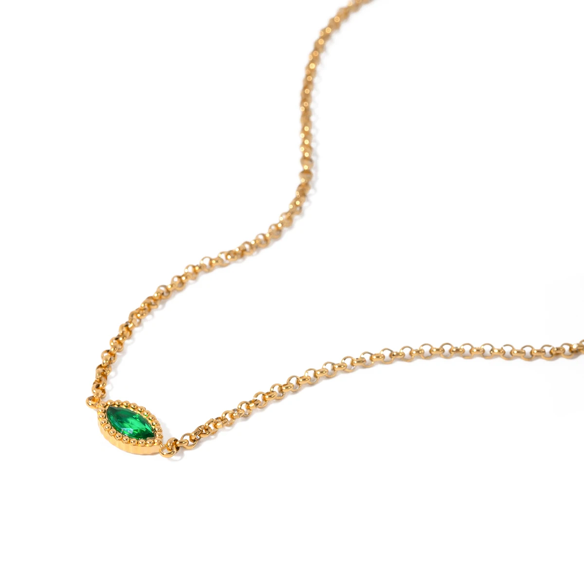 

J&D Dainty Jewelry 18K Gold Plated Zircon Necklace Stainless Steel Green Zirconia Necklace for Women