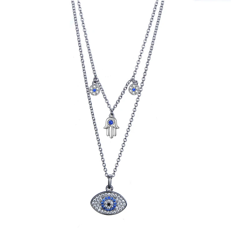 

Muslim Gold Jewelry Turkish Devil Evil Blue Eye Necklace Allah Diamond Fatima Hand Hamsa Necklace Jewelry Muslim, Silver