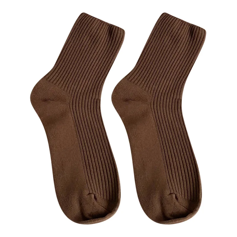 

Autumn and Winter Women's Socks Double Needle Vertical Bar Pile Stockings Female Solid Color Medium Tube Stockings