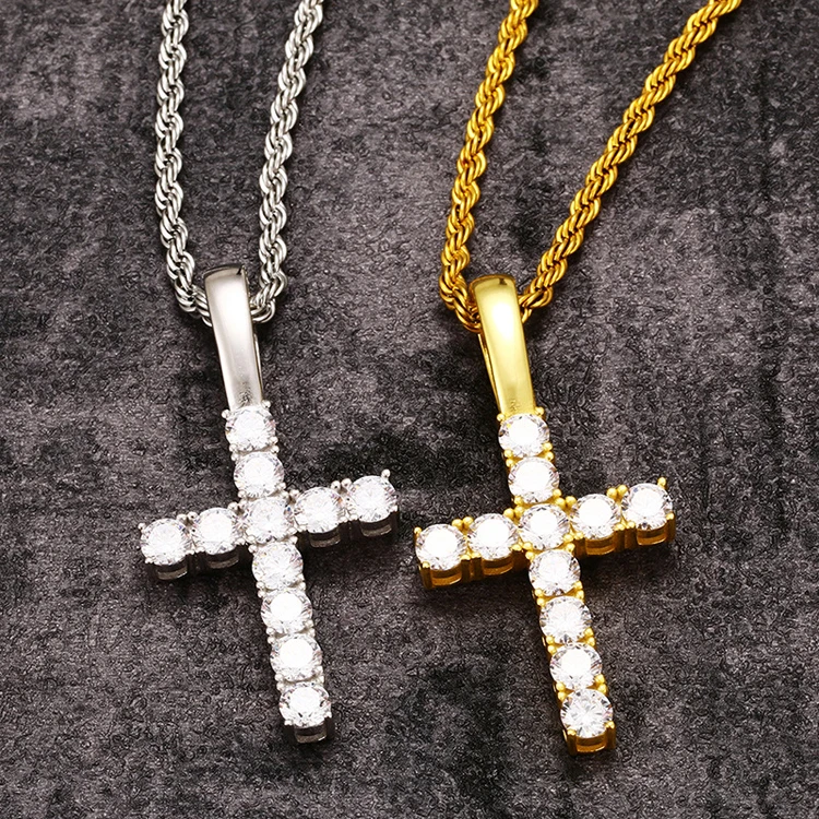 

GZYS JEWELRY Wholesale High Quality Hip Hop Jewelry Iced Out 925 Moissanite Gold Cross Pendant