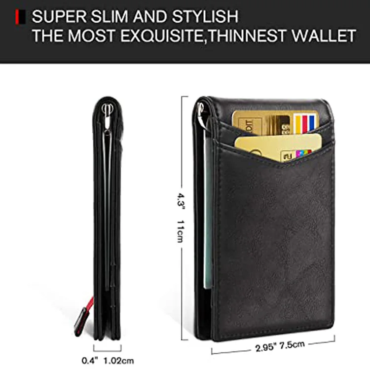 
Simple Design Ultra Thin Minimalist Mens Slim Front Pocket Bifold Wallet Card Case Money Clip Wallet with RFID Blocking 