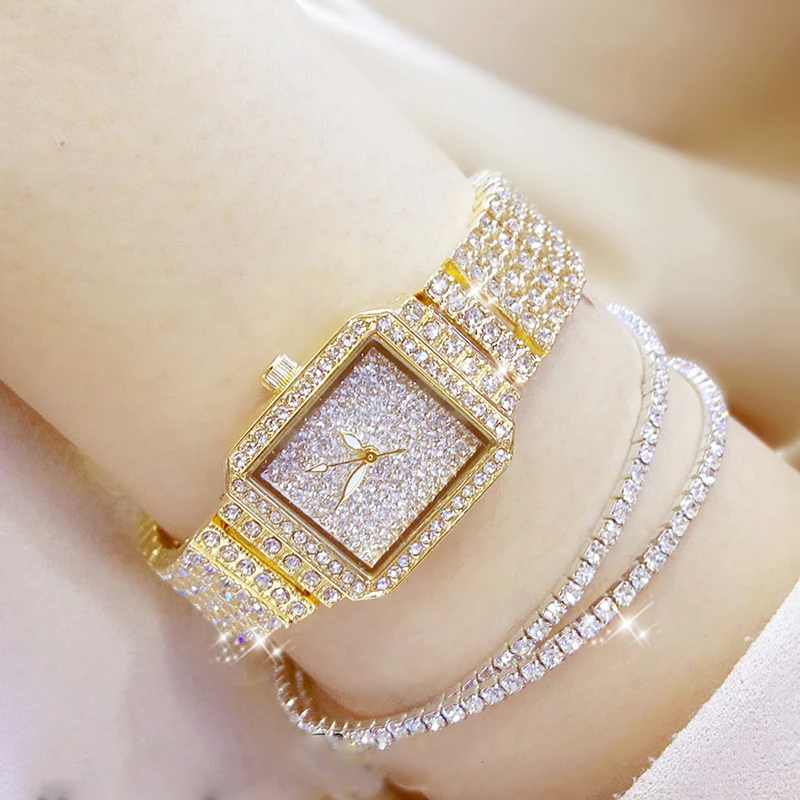 

New Ladies Square Dial Crystal Watch Women Rhinestone Diamond Dress Quartz Bracelet Wristwatch (SK654), As picture