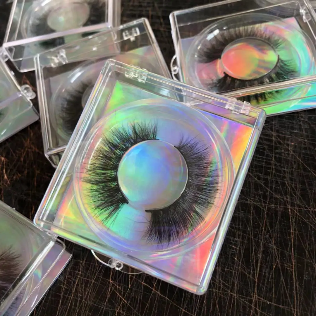 

fluffy mink eyelash strip 25mm 3d real mink strip eyelashes custom logo eyelash packaging case box vendor, Black