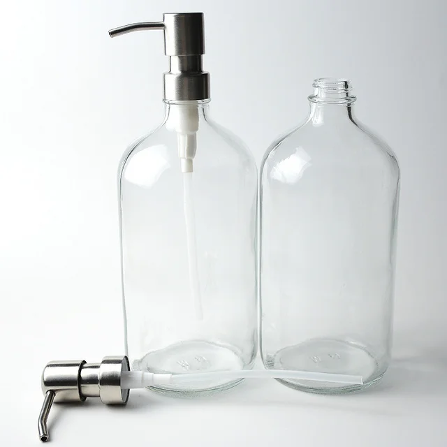 Ml Oz Clear Boston Round Glass Bottle With Stainless Steel Lotion