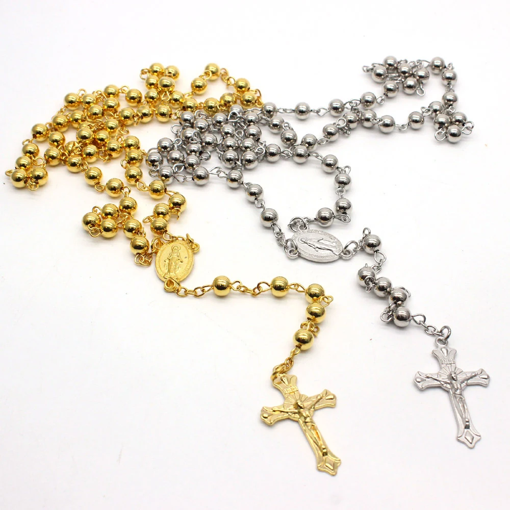 

Religious Jewelry Christian Rosary Necklace Virgin Mary Prayer Beads Jesus Gold Plated Crosses For Rosaries