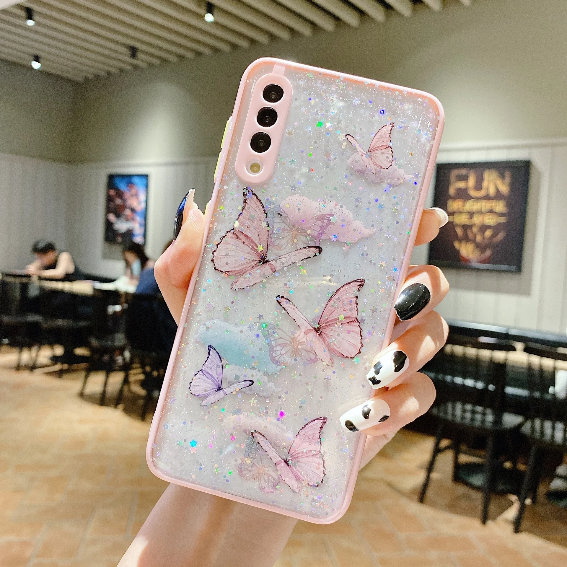 

Glitter Butterfly Clear Soft Phone Case For Samsung A72 5G A52 A71 A51 A50 A32 A31 A12 S20FE S21 Ultra Girl Cute