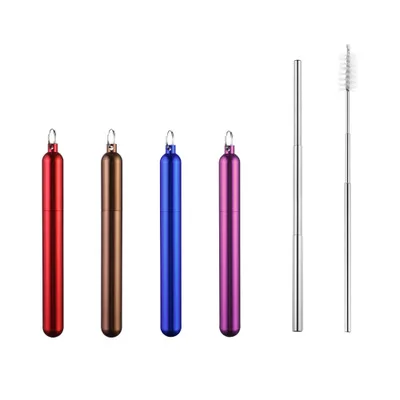 

Reusable Adjustable Telescopic Straw Stainless Steel Collapsible Metal Straw, Silver,rose gold,gold,black,blue,purple,rainbow
