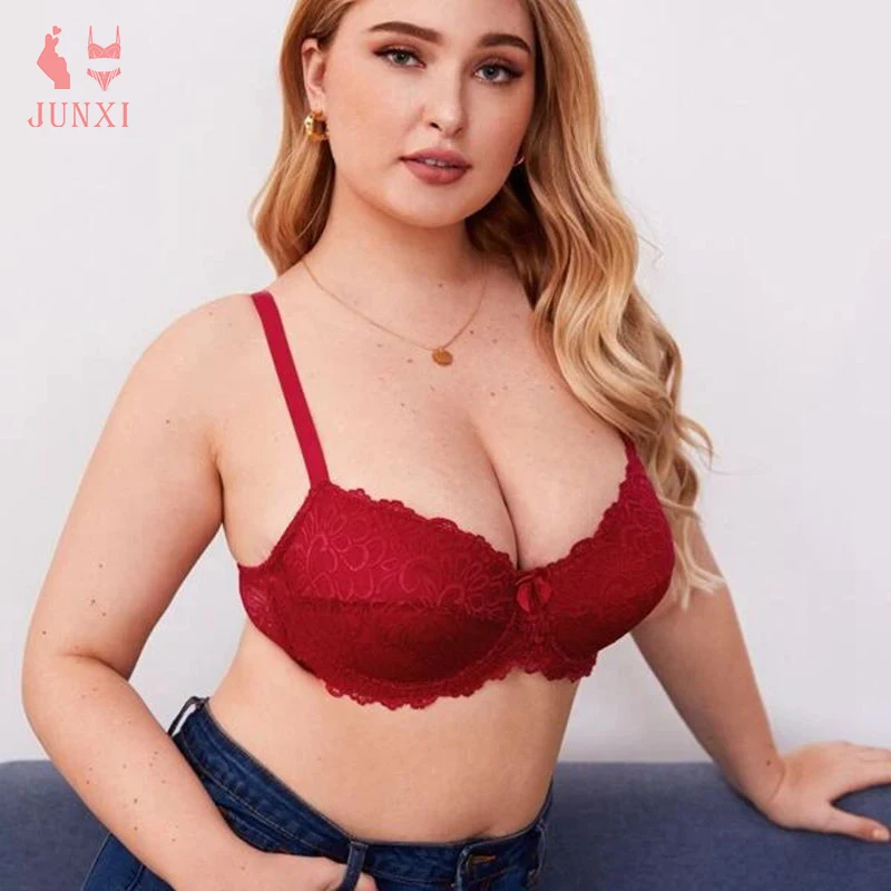 

Amazon Hot 44 Cup Thin Cup French Lace Women Gather Bra Plus Size Bra