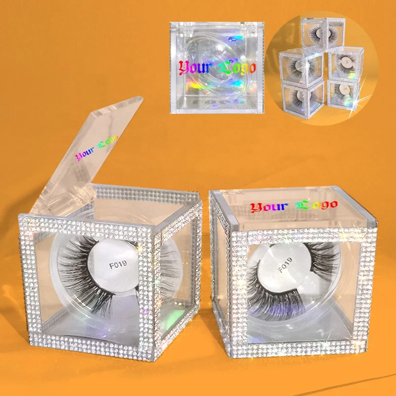 

Custom Transparent Lash Tray Case Empty Clearly Square Lash Box With Rhinestones