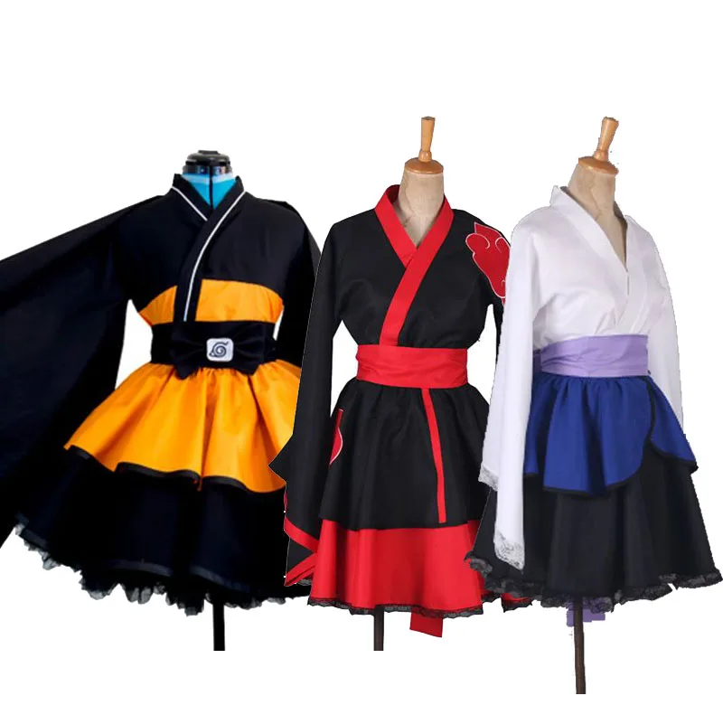 

ecowalson Naruto: Shippuden Akatsuki Costumes NARUTO Sasuke lolita Skirts Lolita kimono dress anime Cosplay Halloween party