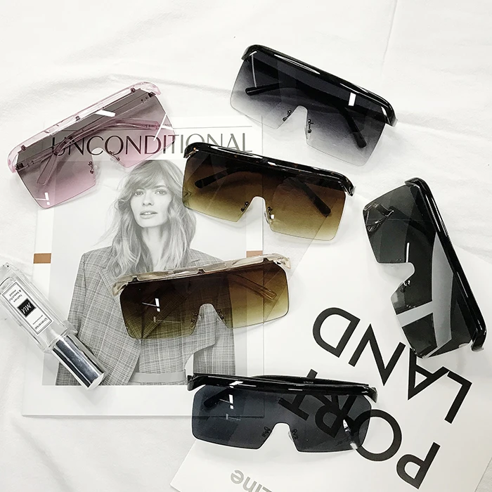 

2021 Fashion Designer Women Men Square Big Oversized Frame One Piece Lens Shades Sunglasses, Colorful or customizable